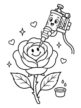 Free printable Cute Tattoo Machine Drawing A Rose coloring page