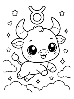 Free printable Cute Taurus Bull In The Sky coloring page