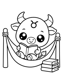 Free printable Cute Taurus Bull In A Hammock coloring page