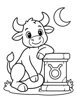 Free printable Cute Taurus Bull By Ancient Stone coloring page