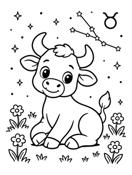 Free printable Cute Taurus Calf Under Constellations coloring page