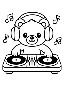 Free printable Cute Teddy Bear Dj Mixing Records coloring page