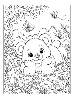 Free printable Cute Teddy Bear Resting In Garden coloring page