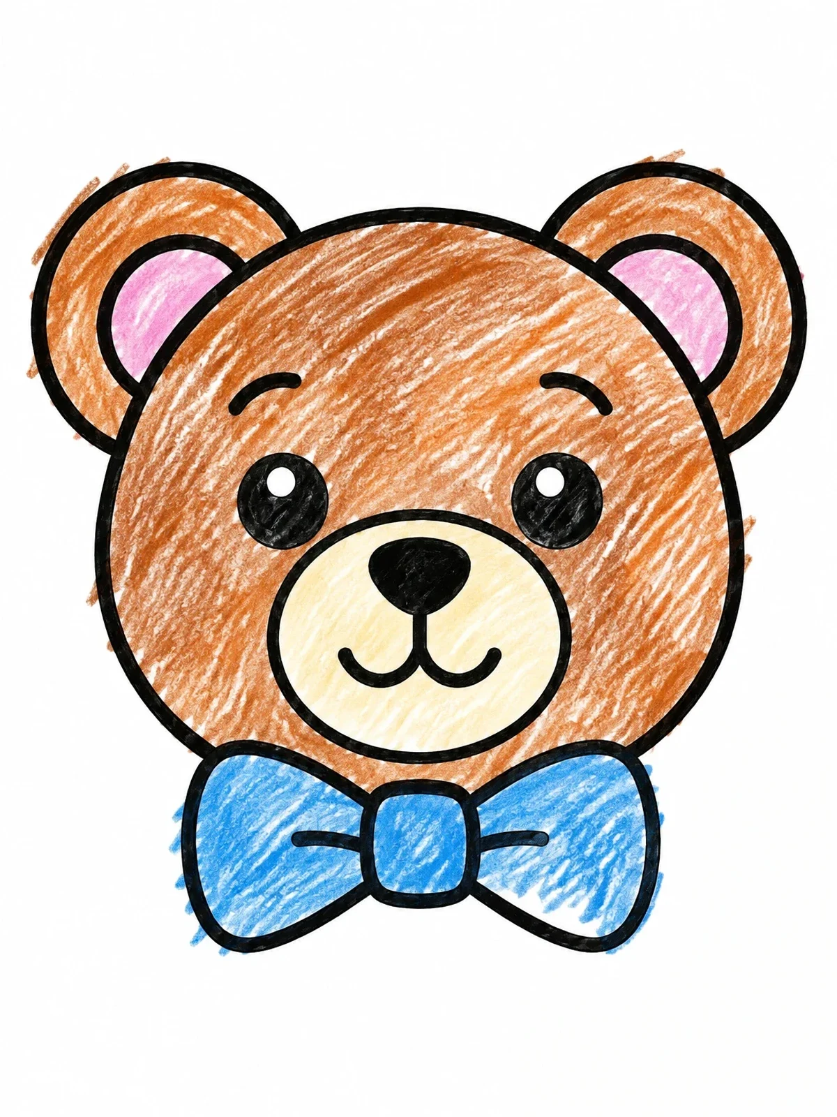 Colored example of the Cute Teddy Bear Head With Bow Tie coloring page