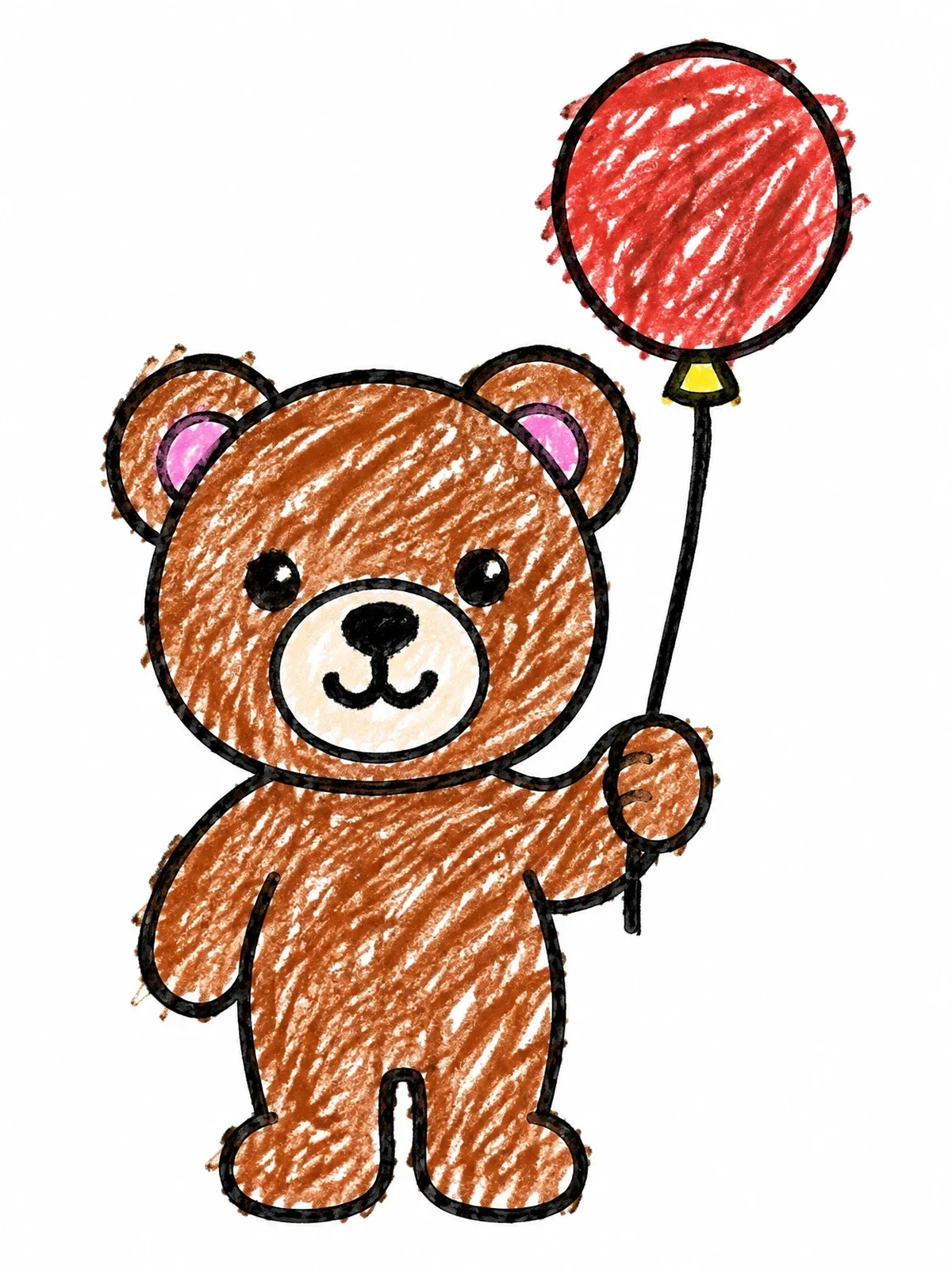 Colored example of the Cute Teddy Bear With Balloon coloring page