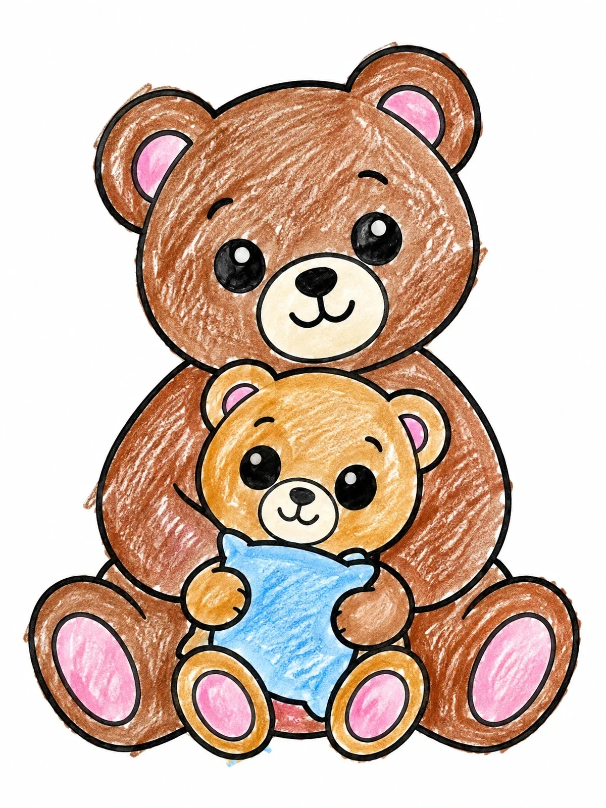 Colored example of the Teddy Bear Holding Little Bear coloring page