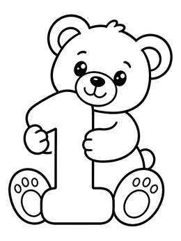 Free printable Cute Teddy Bear Holding Number One coloring page