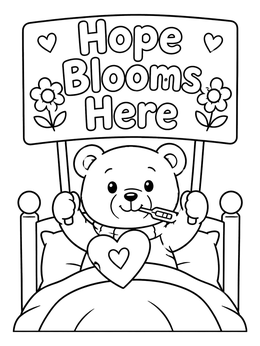Free printable Cute Teddy Bear In Bed With Sign coloring page