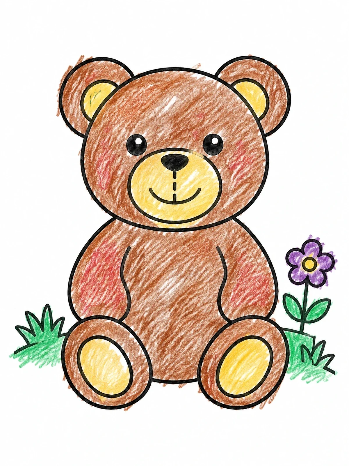 Colored example of the Cute Teddy Bear In The Grass coloring page