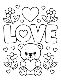 Free printable Teddy Bear With Love Letters coloring page