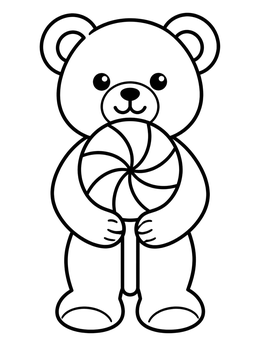 Free printable Cute Teddy Bear With Peppermint Lollipop coloring page