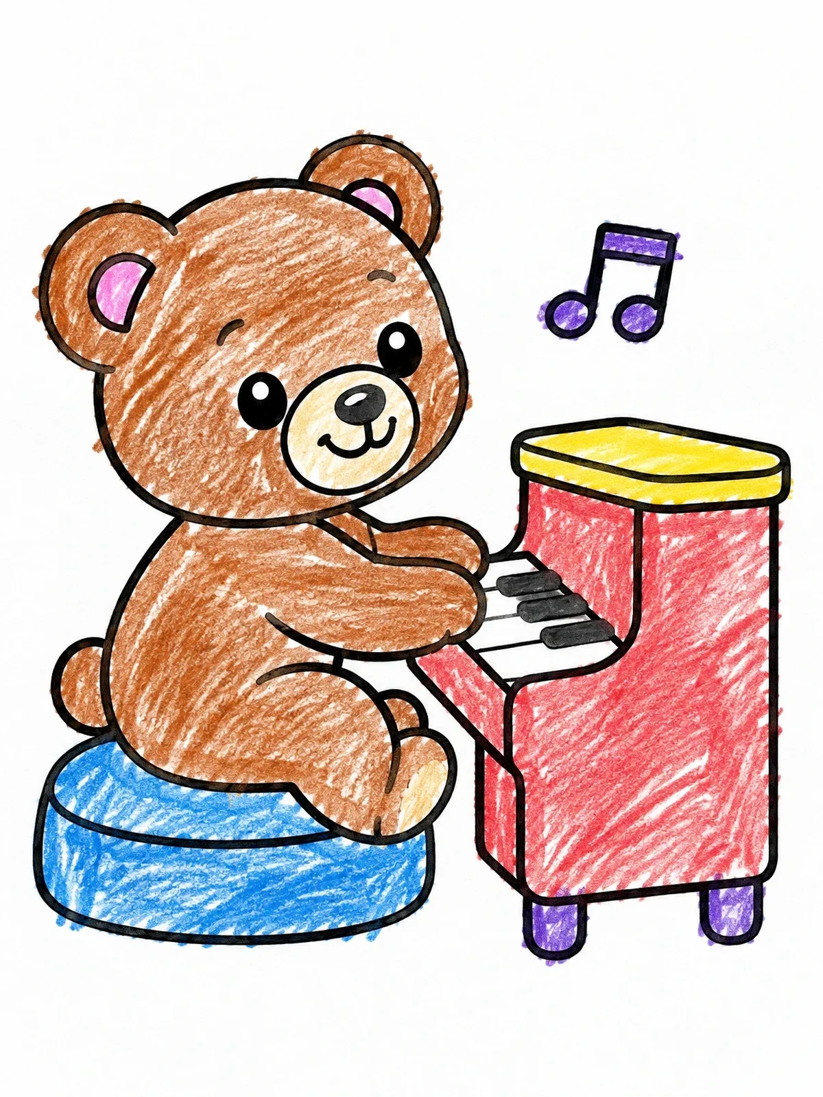 Colored example of the Teddy Bear Playing Toy Piano coloring page