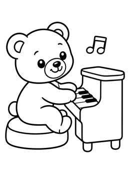 Free printable Teddy Bear Playing Toy Piano coloring page