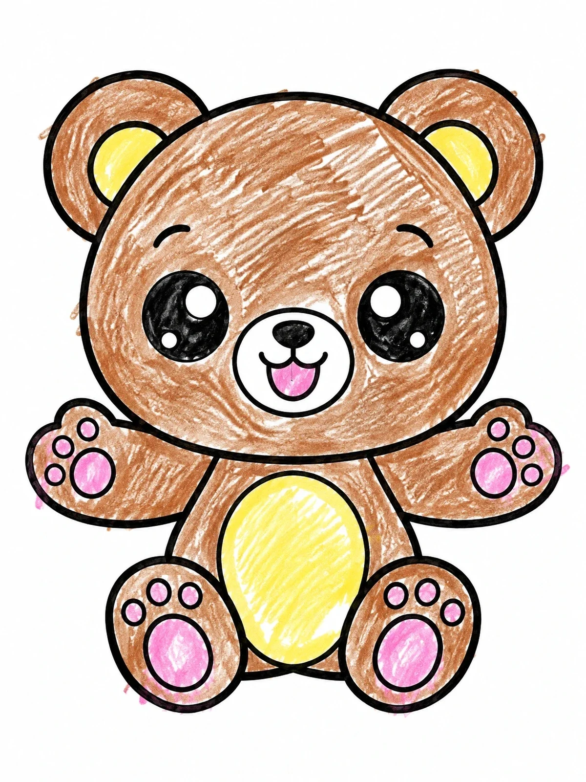 Colored example of the Cute Teddy Bear Ready For A Hug coloring page
