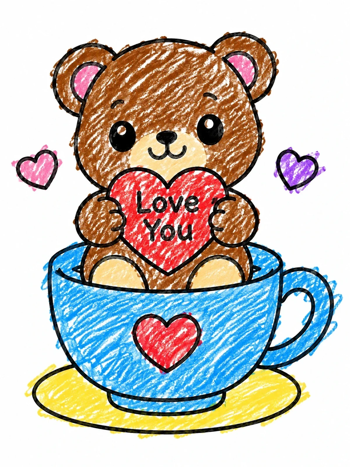 Colored example of the Cute Teddy Bear In A Teacup coloring page