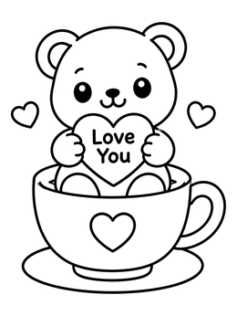 Free printable Cute Teddy Bear In A Teacup coloring page