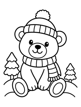 Free printable Cute Teddy Bear In Winter Hat coloring page