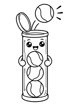 Free printable Cute Tennis Ball Can Character coloring page
