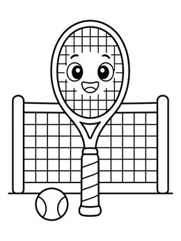 Free printable Cute Tennis Racket And Net coloring page