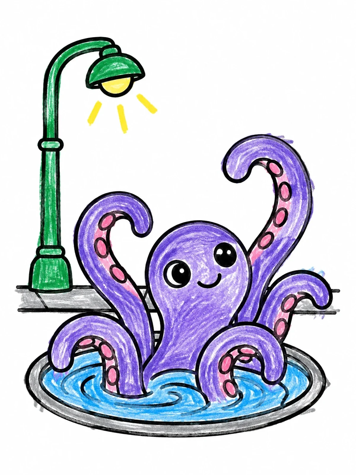 Colored example of the Cute Tentacle Monster In Drain coloring page