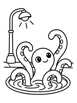 Free printable Cute Tentacle Monster In Drain coloring page