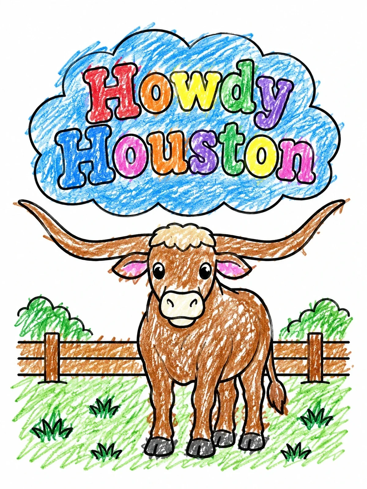 Colored example of the Cute Texas Longhorn In Houston coloring page