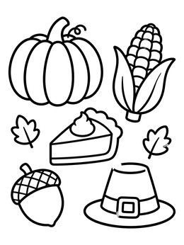 Free printable Cute Thanksgiving Autumn Symbols coloring page