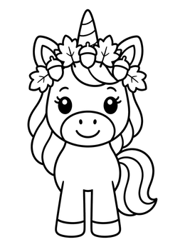 Free printable Cute Unicorn With Autumn Wreath coloring page