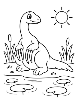 Free printable Cute Therizinosaurus By The Pond coloring page