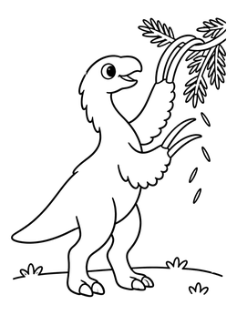 Free printable Cute Therizinosaurus Reaching For Leaves coloring page