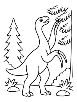 Free printable Cute Therizinosaurus Reaching For Tree Leaves coloring page