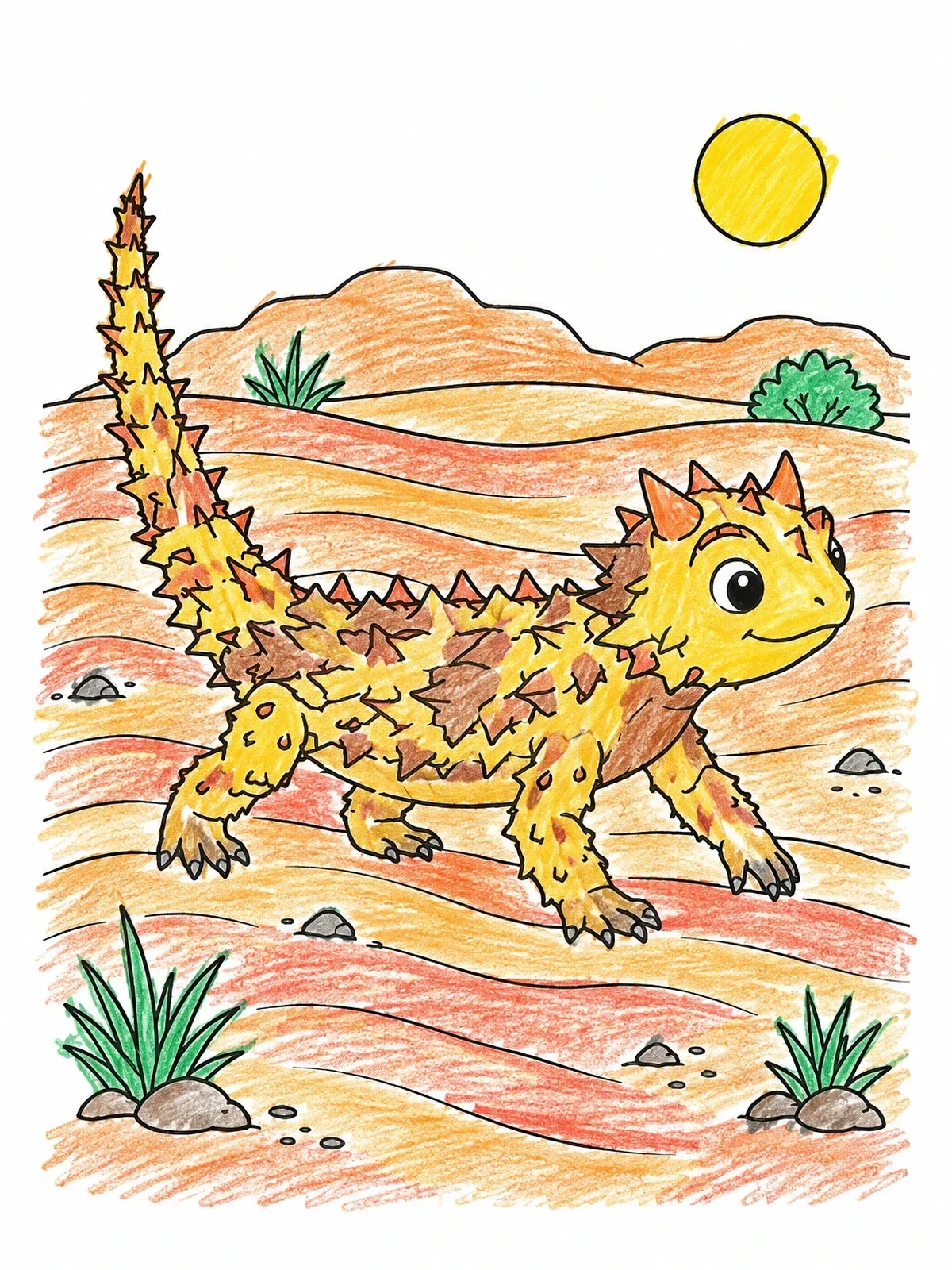 Colored example of the Cute Thorny Devil In The Desert coloring page