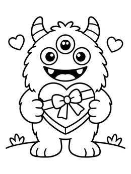 Free printable Cute Three Eyed Valentine Monster coloring page