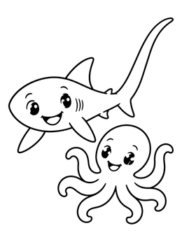Free printable Cute Thresher Shark And Octopus Friends coloring page