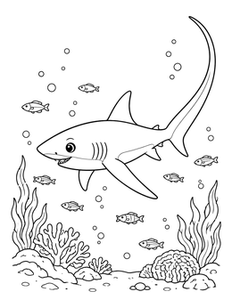 Free printable Cute Thresher Shark Coral Reef coloring page