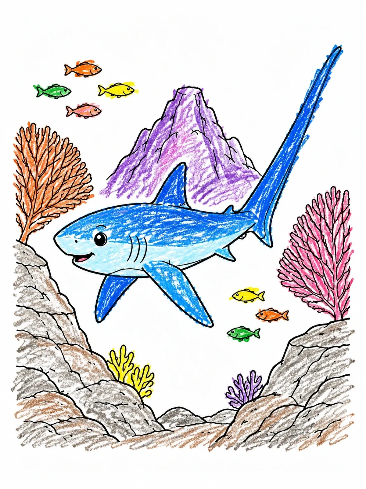 Colored example of the Cute Thresher Shark By Deep Seamount coloring page