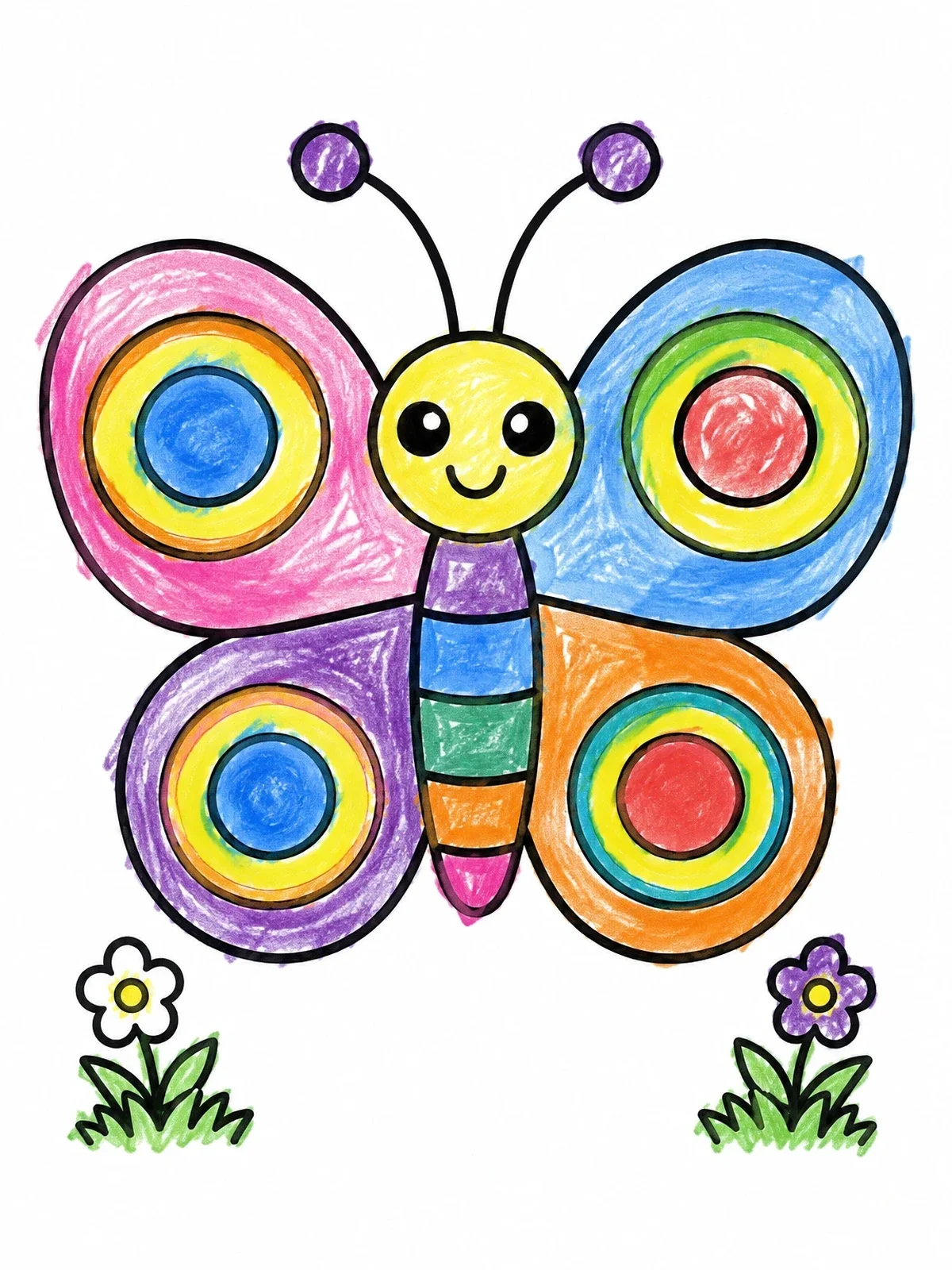 Colored example of the Cute Tie Dye Pattern Butterfly coloring page
