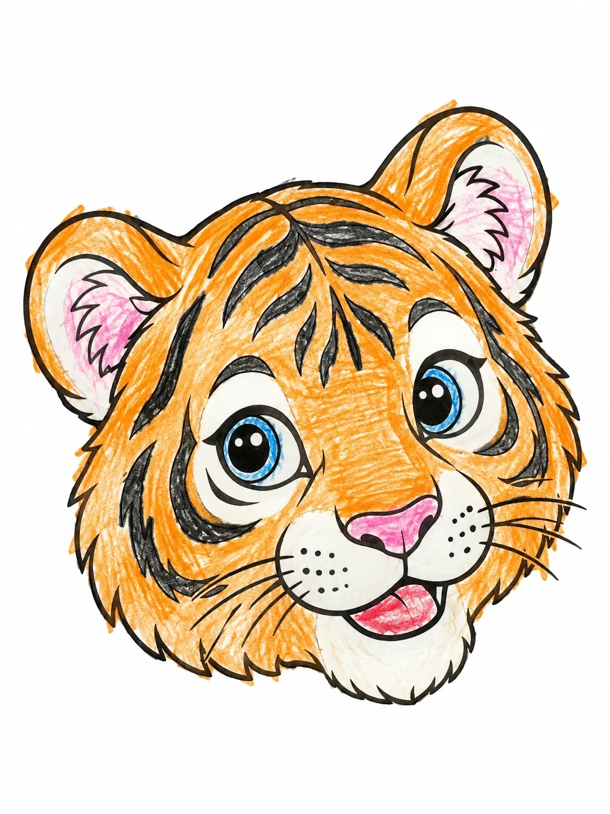 Colored example of the Cute Tiger Cub Face coloring page