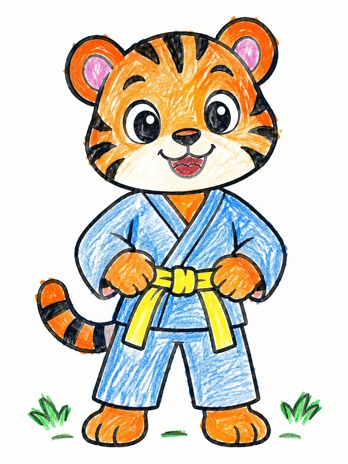 Colored example of the Cute Tiger Cub In Judogi coloring page
