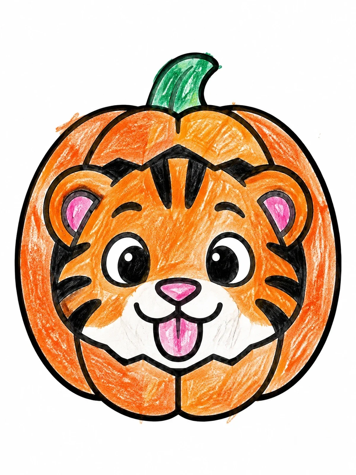 Colored example of the Cute Tiger Cub Inside A Pumpkin coloring page