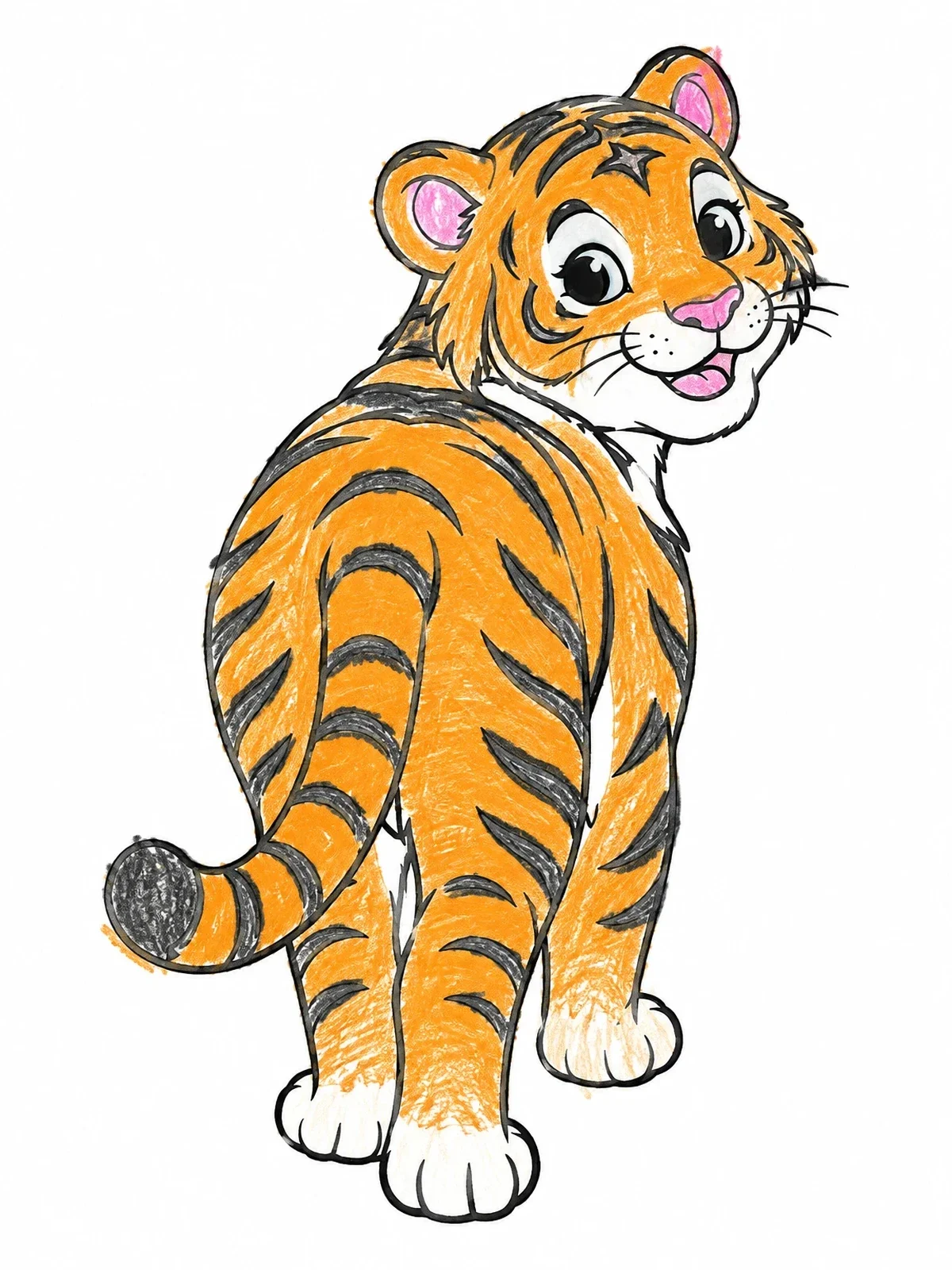 Colored example of the Cute Tiger Looking Back coloring page