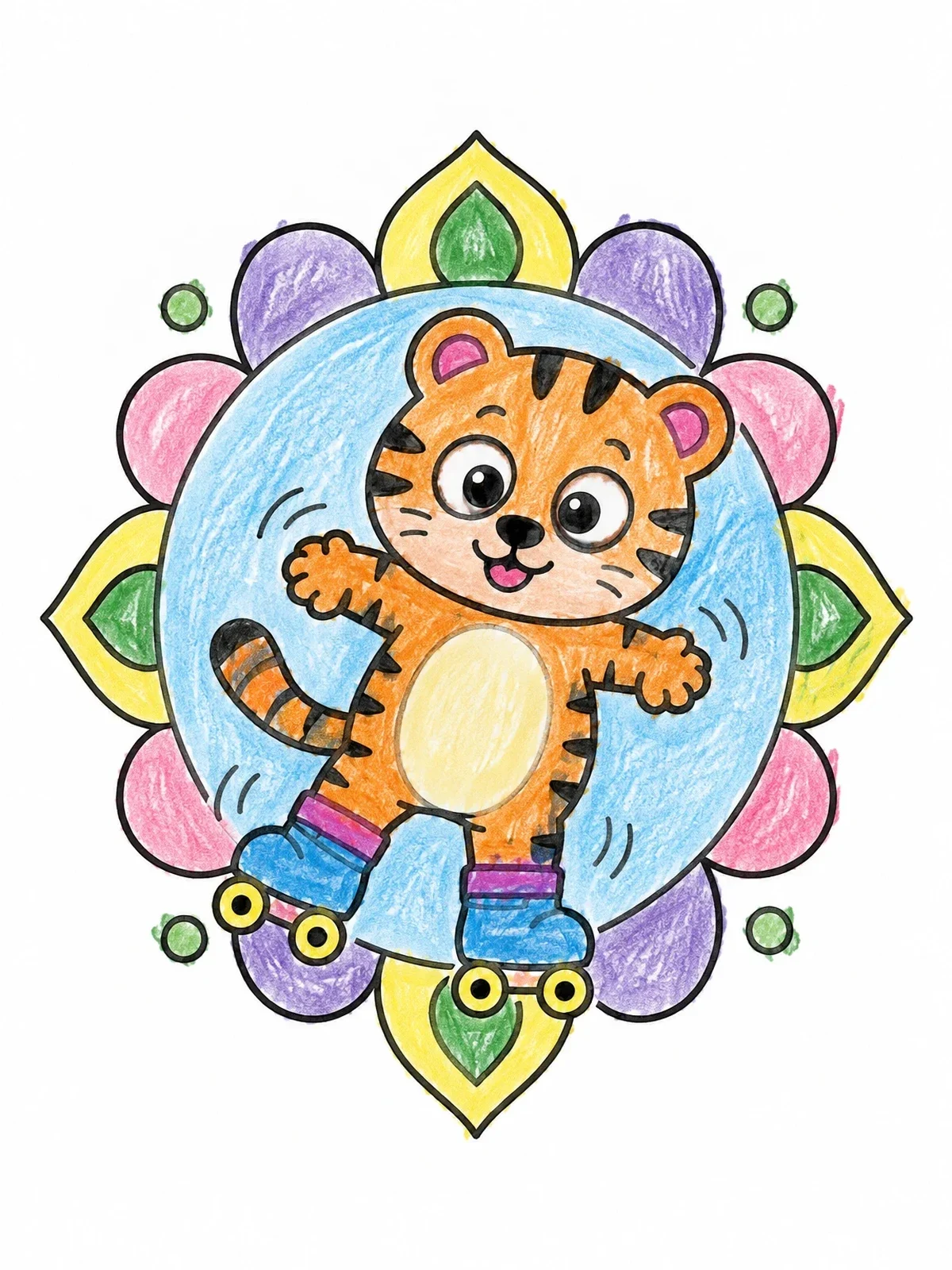 Colored example of the Cute Tiger Cub On Roller Skates coloring page