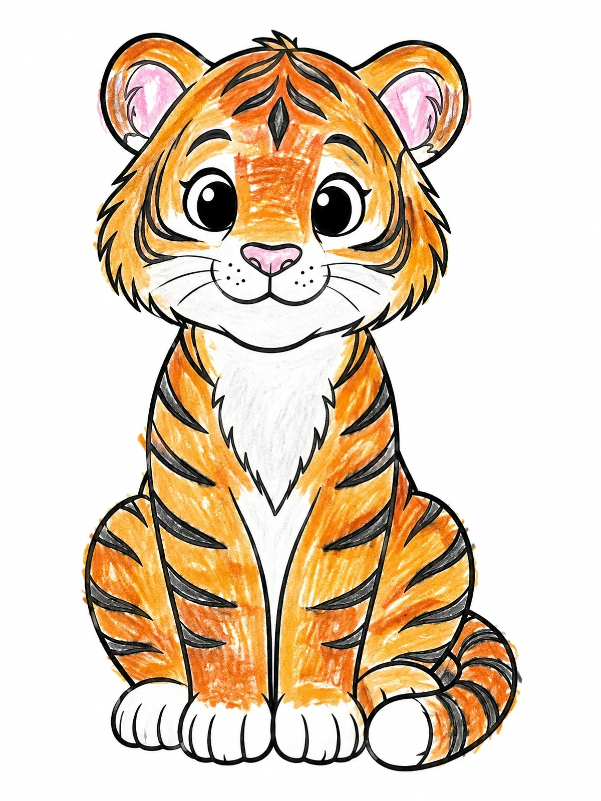 Colored example of the Cute Tiger Cub Sitting Upright coloring page