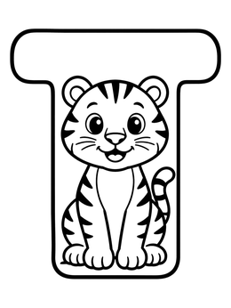 Free printable Cute Tiger Inside Letter T coloring page