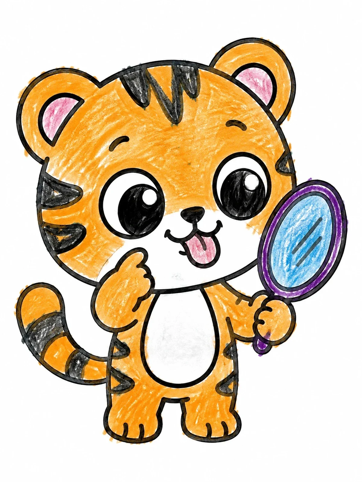 Colored example of the Cute Tiger Looking In Mirror coloring page