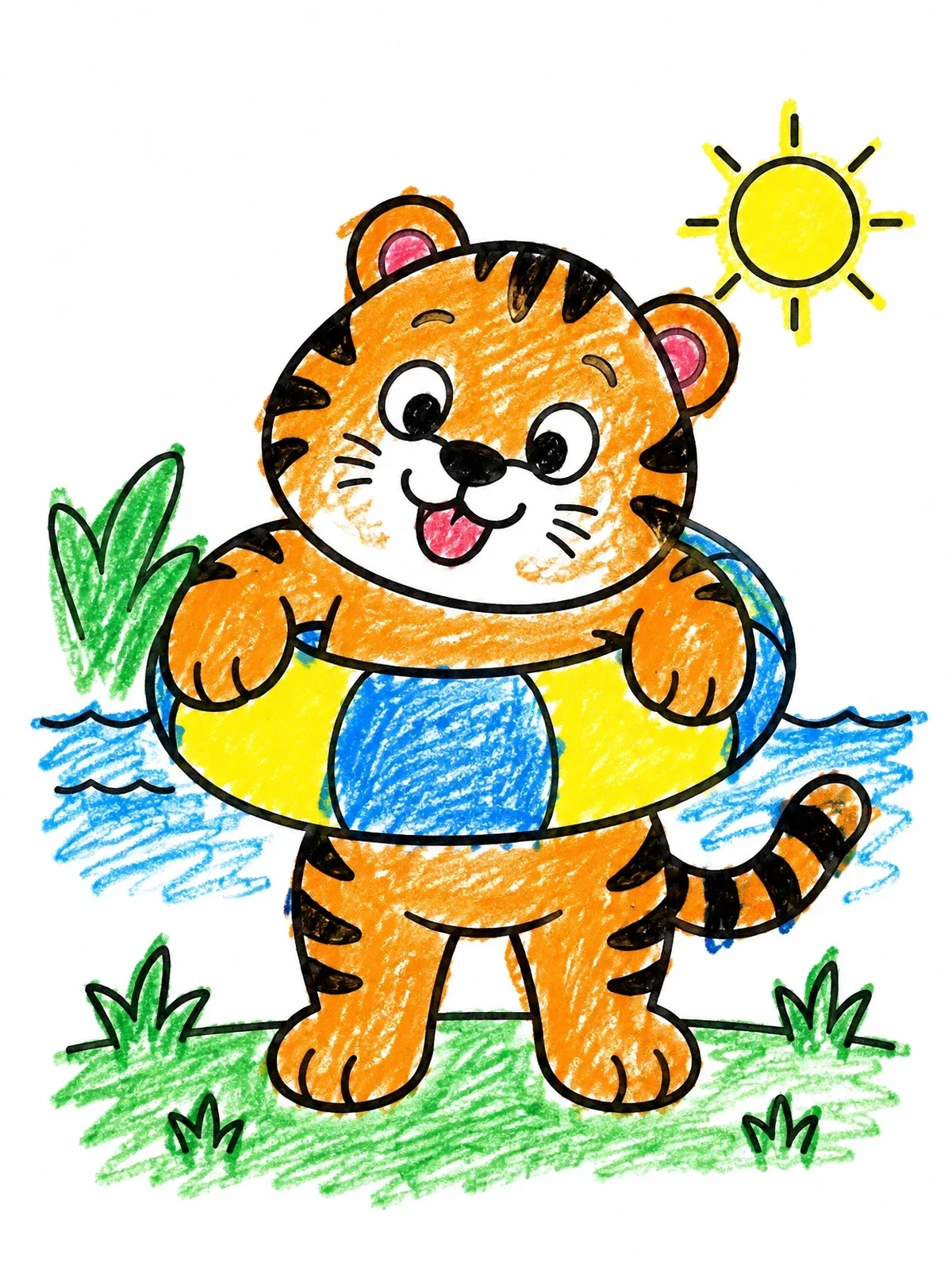 Colored example of the Cute Tiger With Swim Ring coloring page