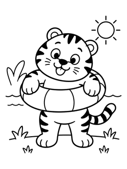 Free printable Cute Tiger With Swim Ring coloring page