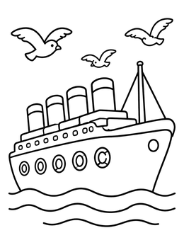 Free printable Cute Ocean Liner With Seagulls coloring page