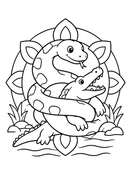 Free printable Cute Titanoboa Hugging A Crocodile coloring page