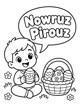 Free printable Cute Toddler With Nowruz Eggs coloring page